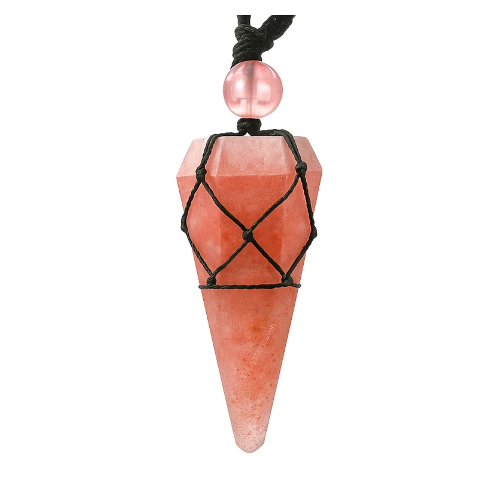 Strawberry Quartz Pendulum Pendant Necklace (Macrame)