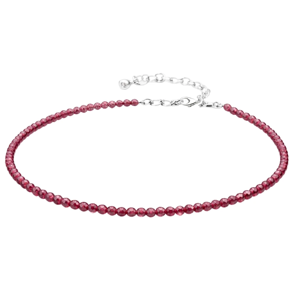 Pink Garnet Anklet - 2mm Faceted Beads