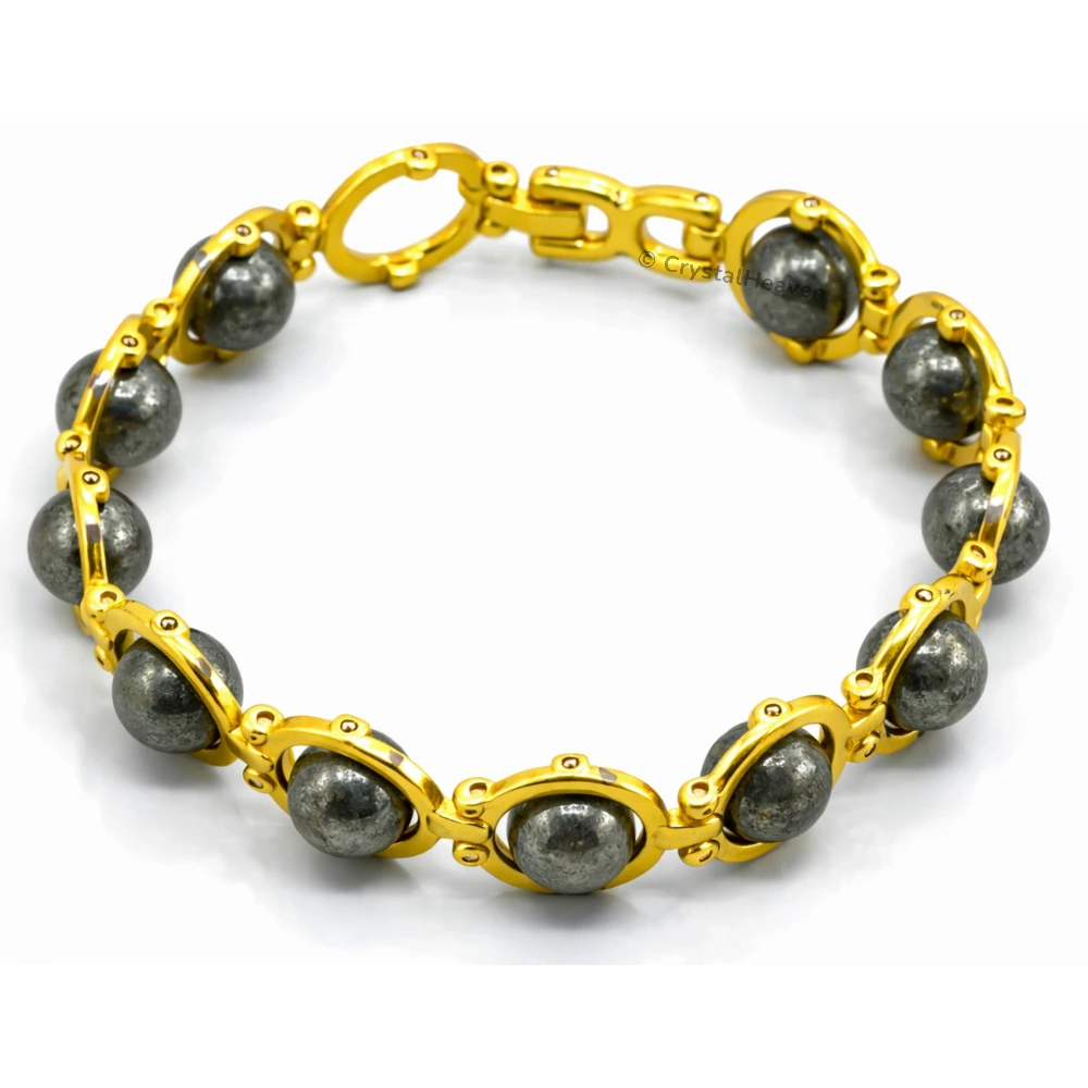 Pyrite Bracelet - Round Gold Chain