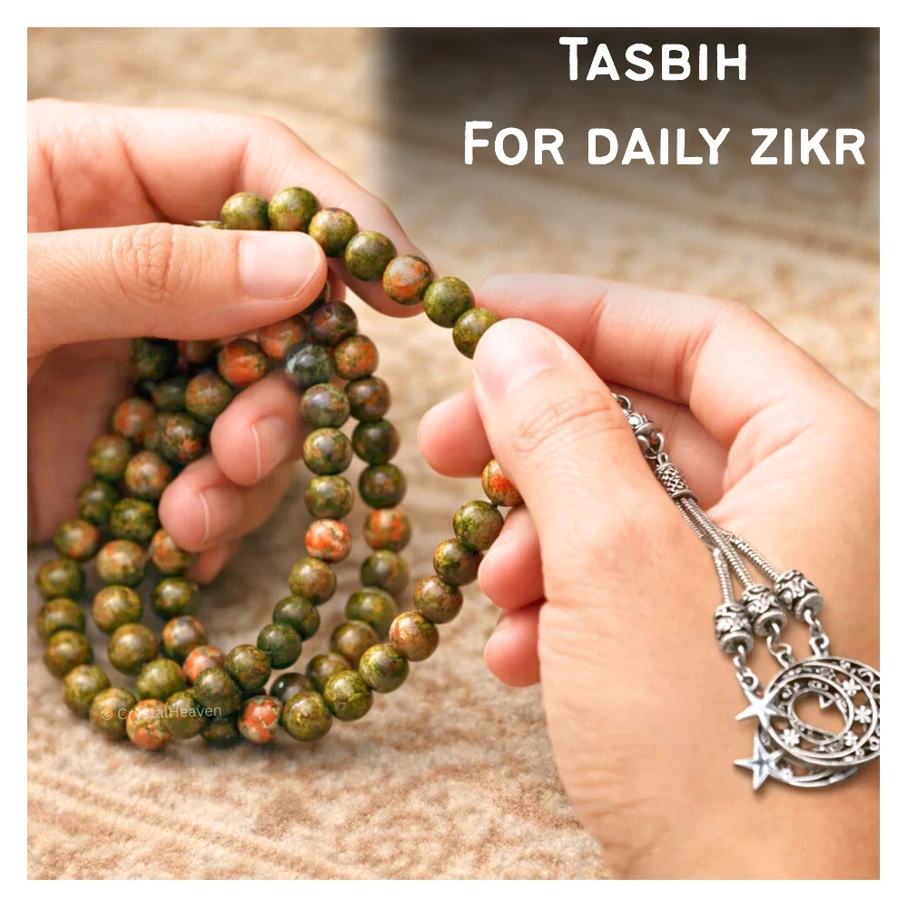 Unakite Crystal Tasbih (Silver)