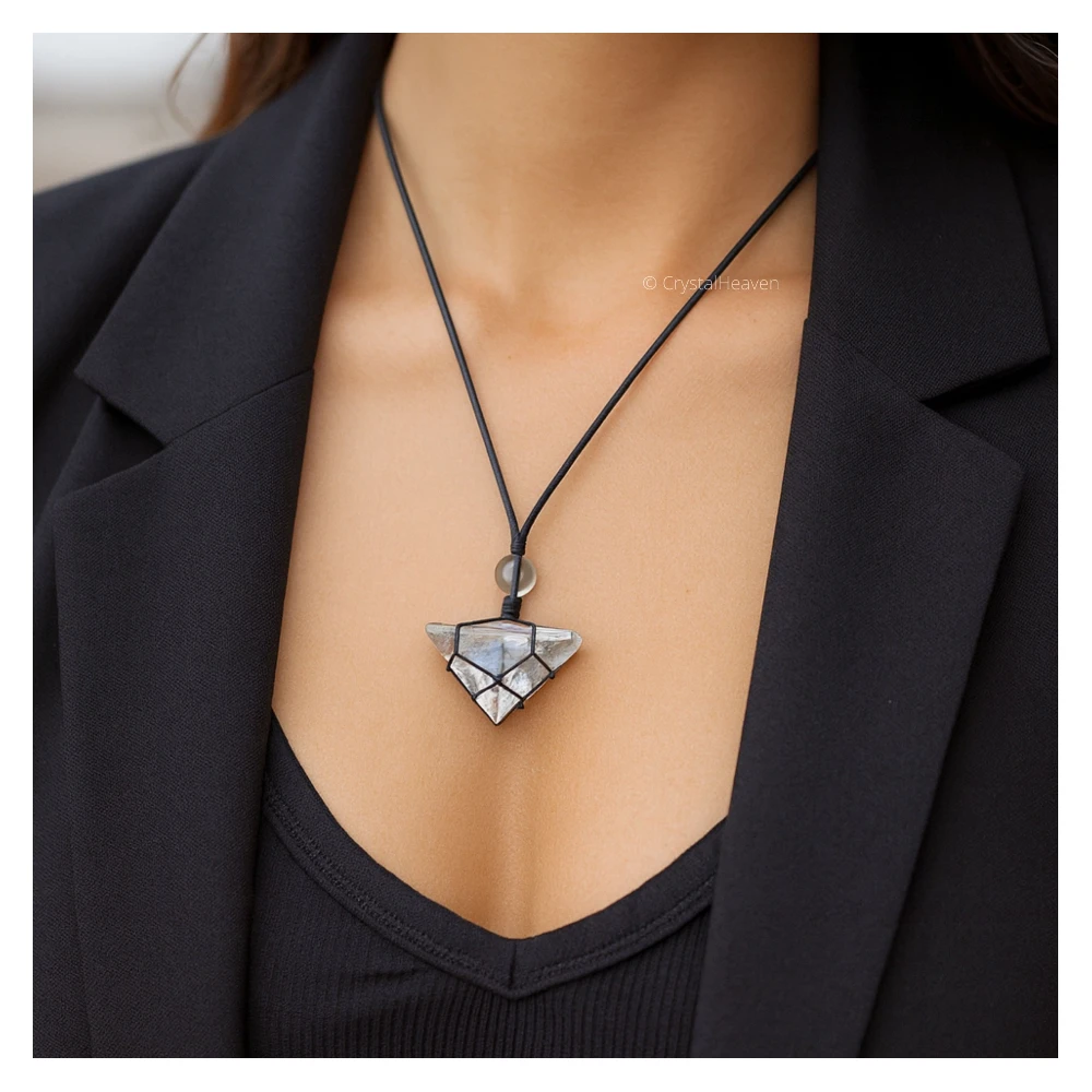 Clear Quartz Pyramid Macrame Pendant Necklace