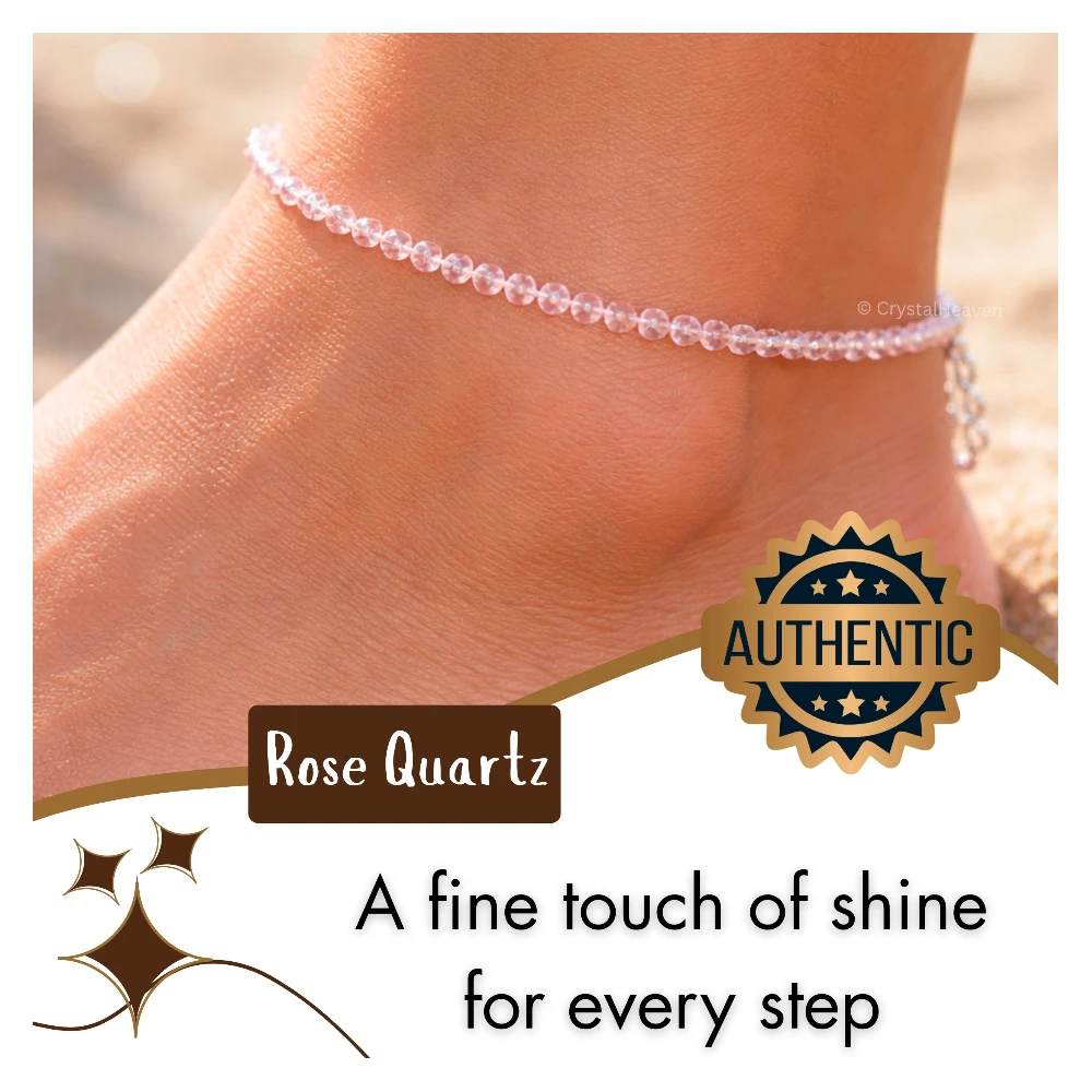 Rose Quartz Anklet - 2mm Faceted Beads (Silver)