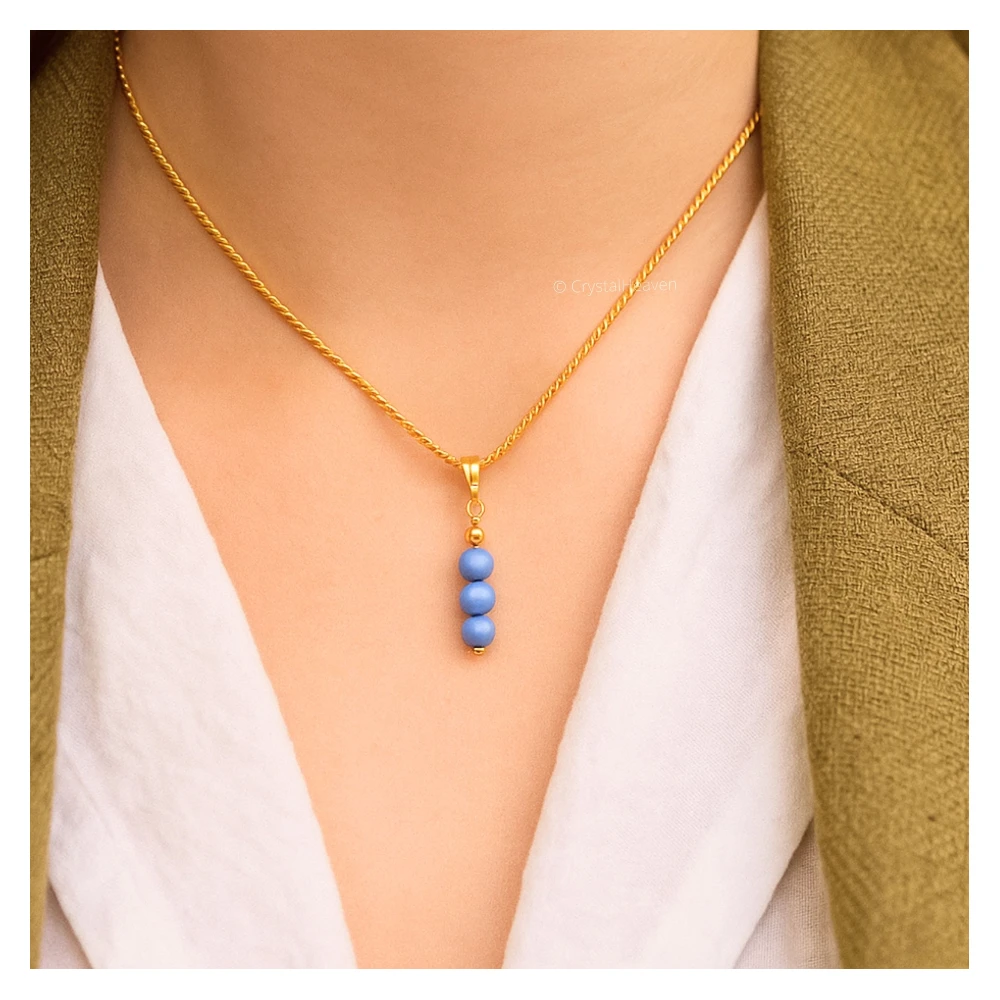Angelite Crystal Bead Necklace (Gold)