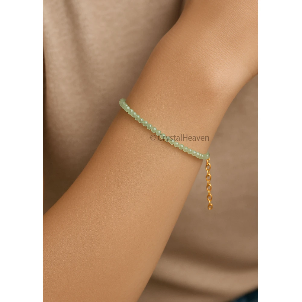 Green Amethyst Bracelets - 2mm Faceted Beads (Gold)