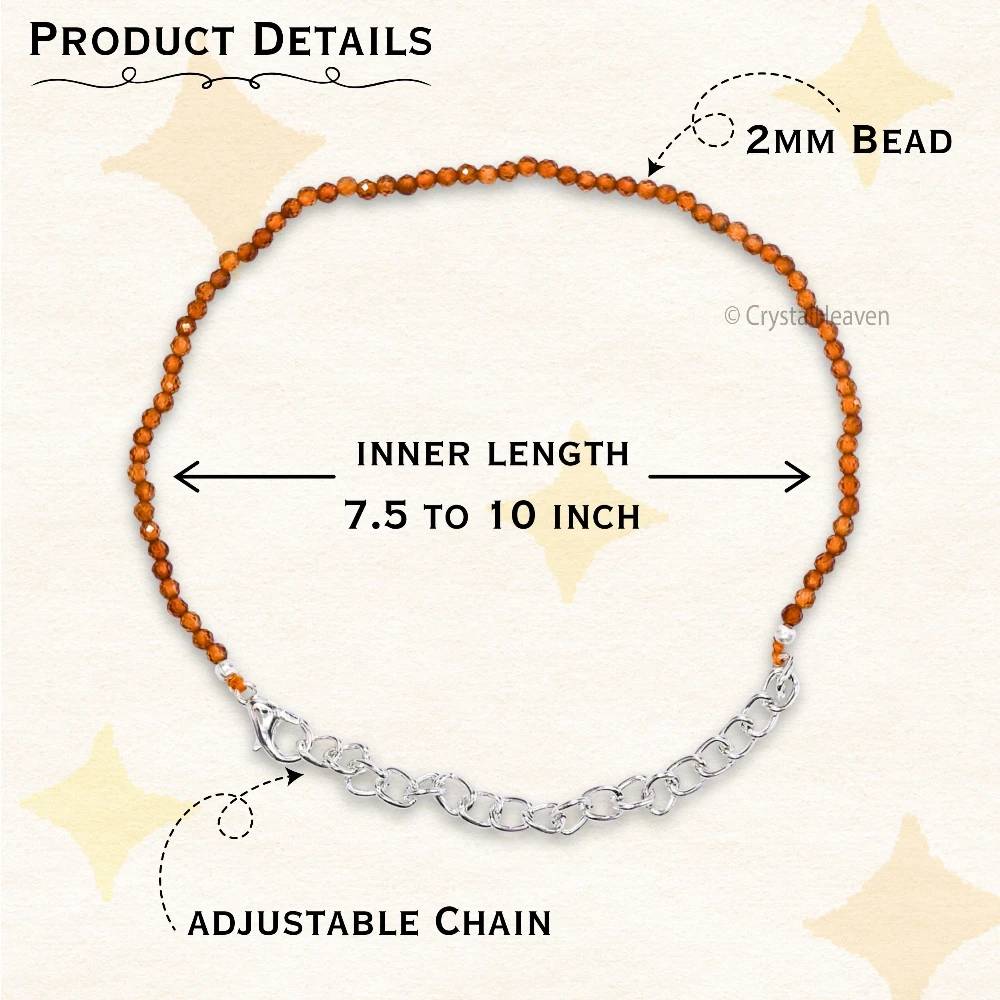 Hessonite Garnet Bracelets - 2mm Faceted Beads (Silver)