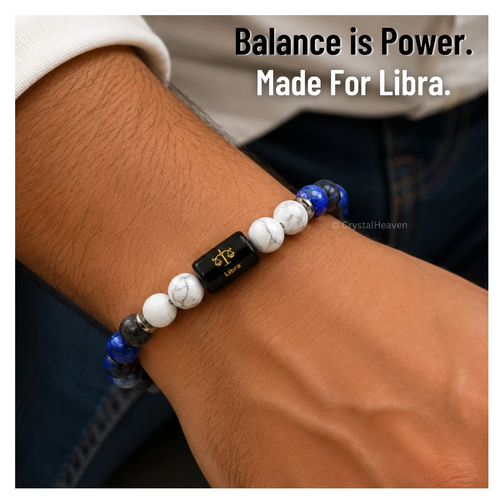 Libra Bracelet (तुला राशि) - Lapis Lazuli & Howlite (With Selenite Plate)