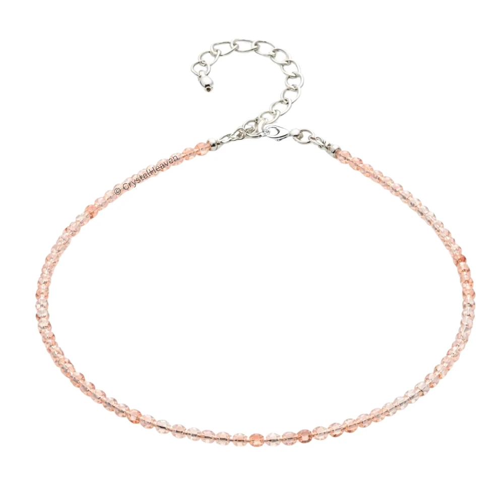 Copper Rutilated Quartz Anklet - 2mm Faceted Beads (Silver)