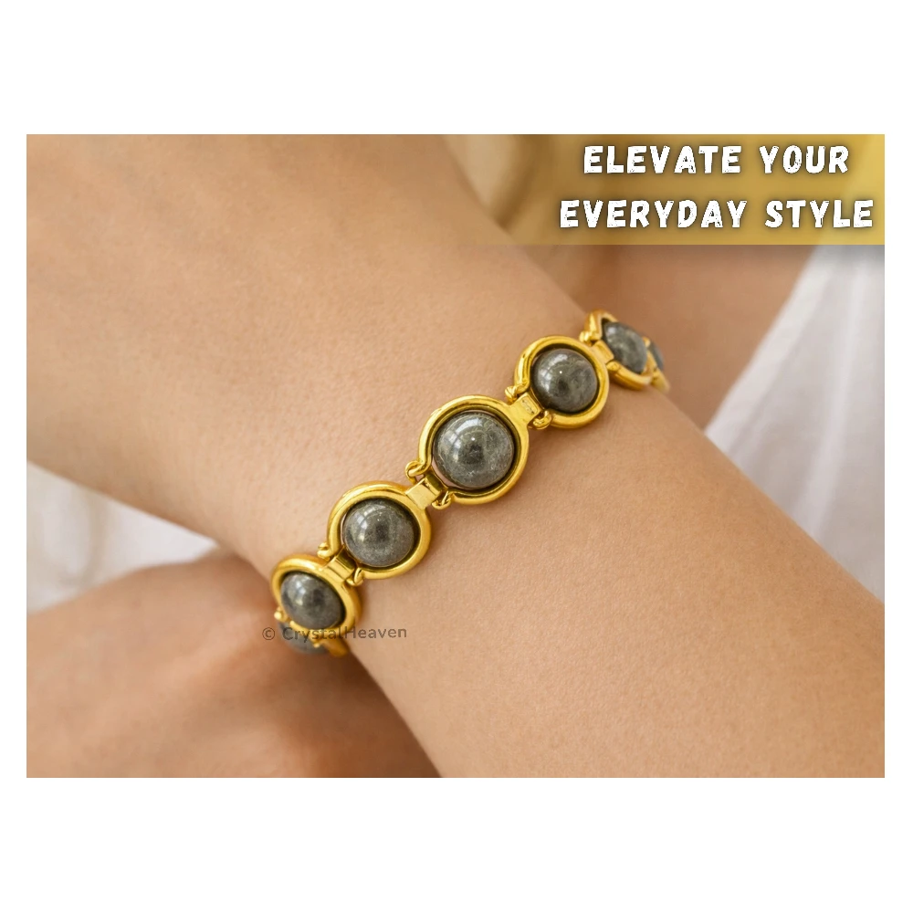 Pyrite Bracelet - Round Gold Chain