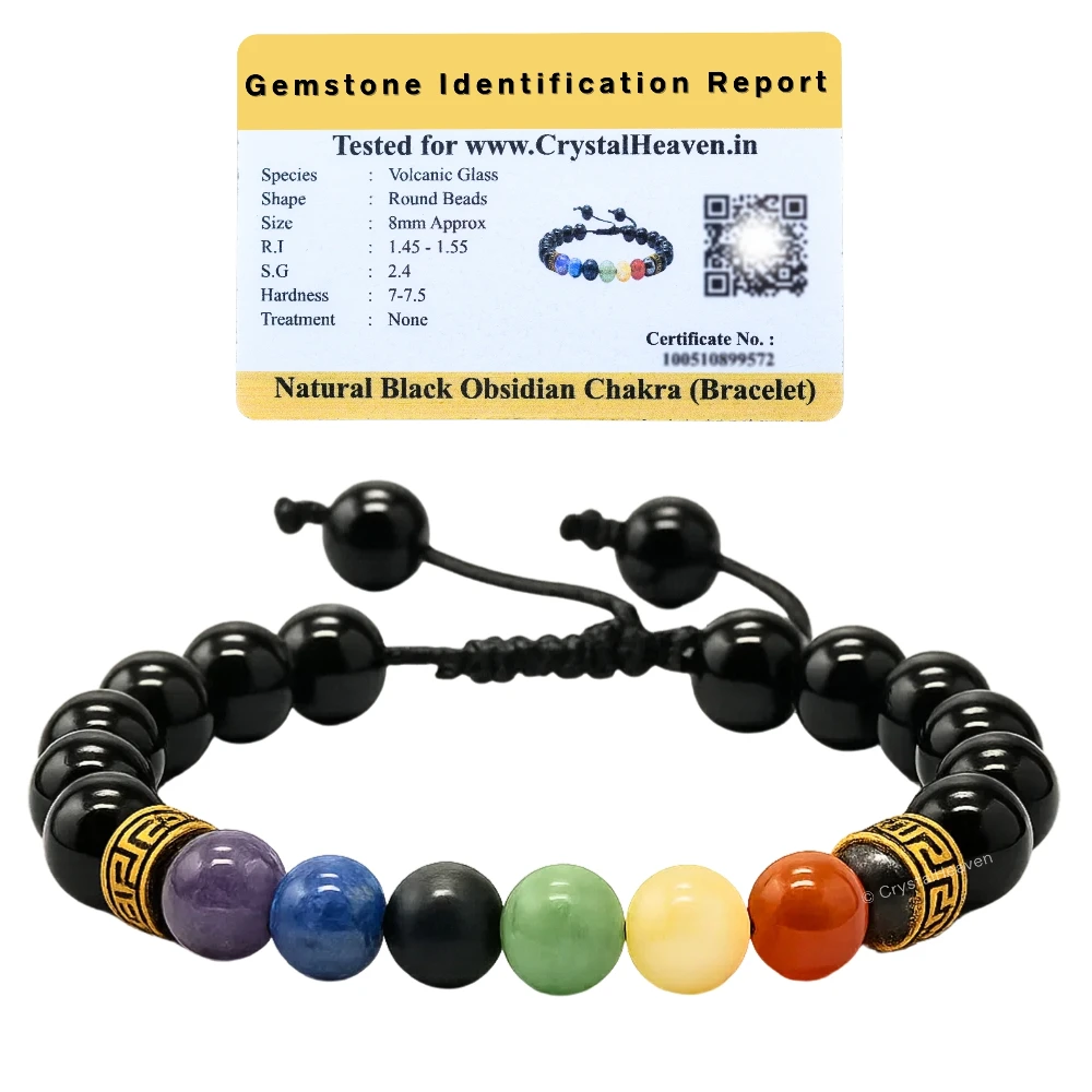 Black Obsidian 7 Chakra Bracelet (Adjustable)