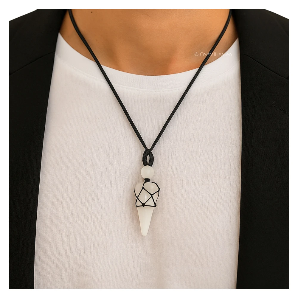 Selenite Pendulum Pendant Necklace (Macrame)