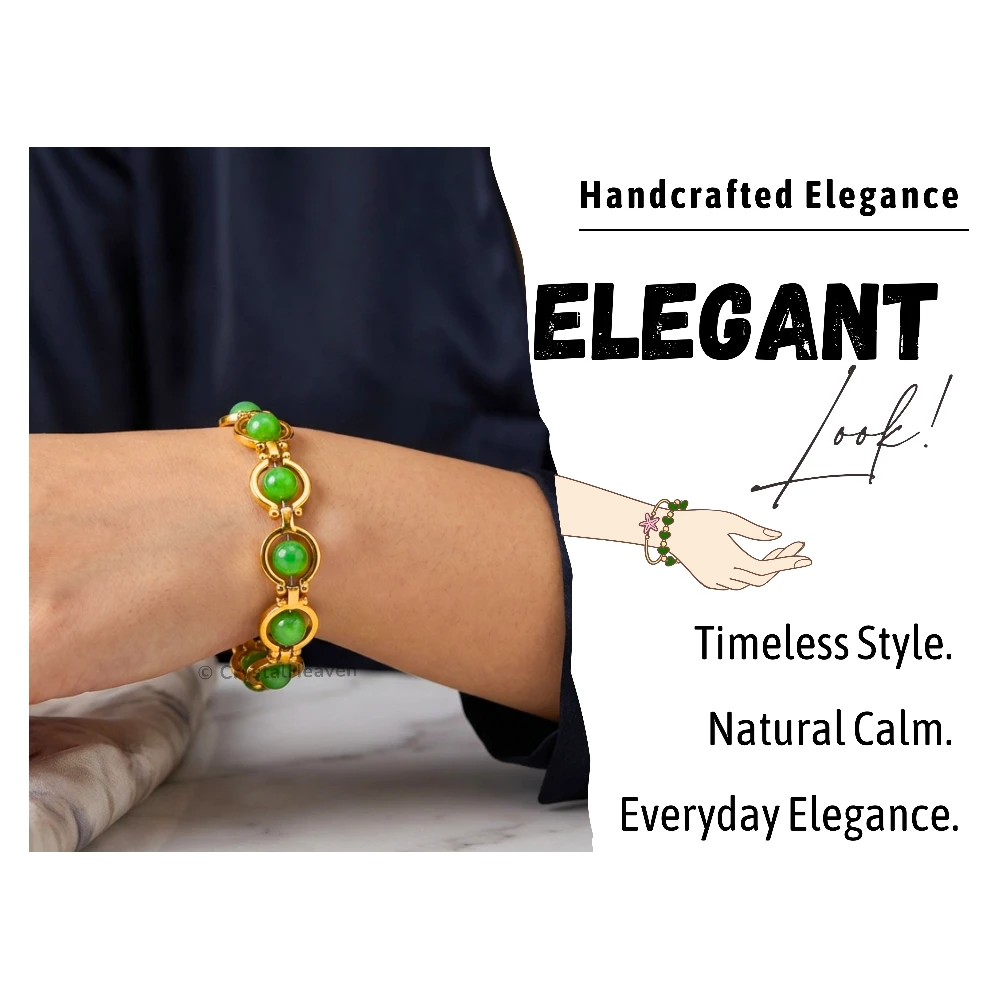 Green Onyx Bracelet - Round Gold Chain