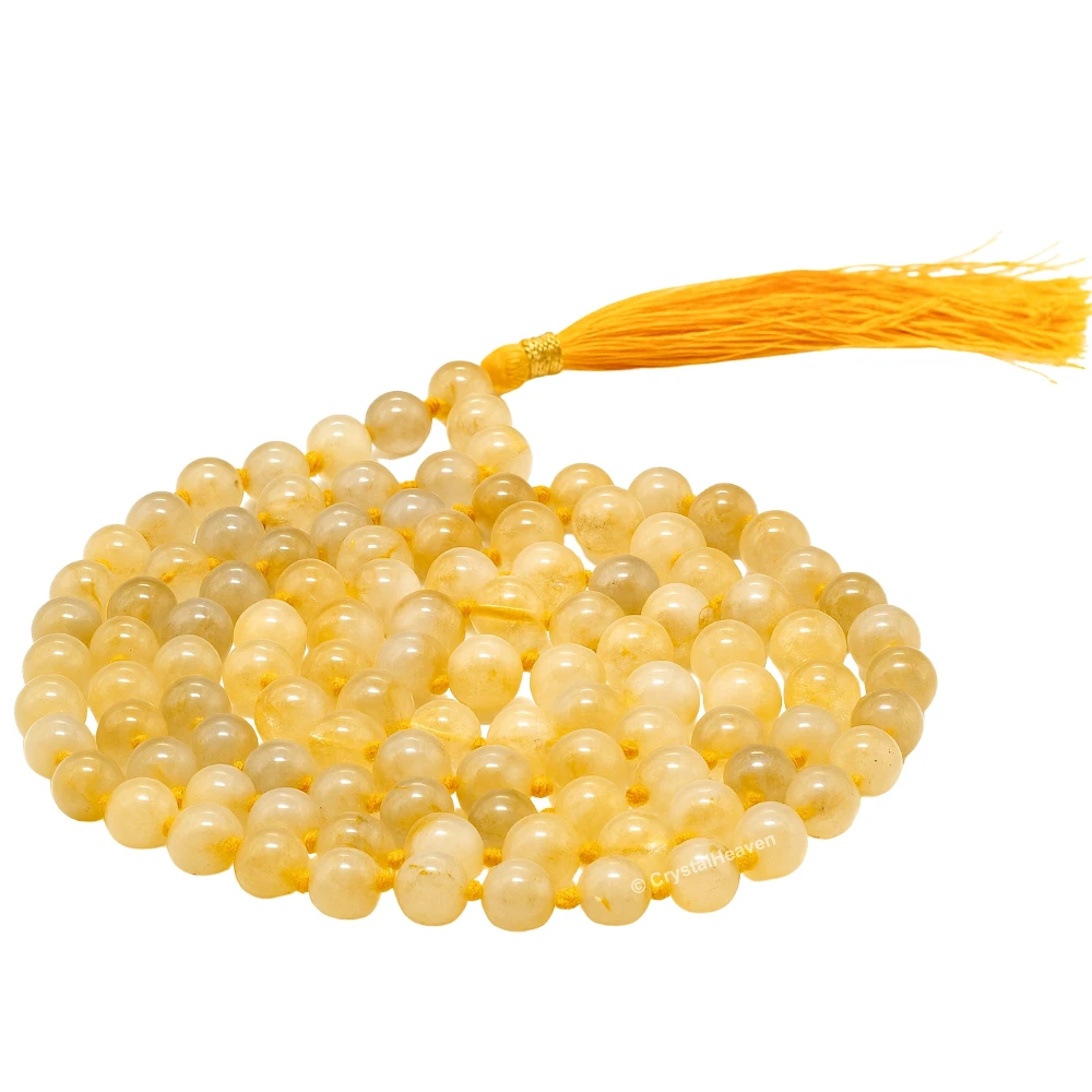 Golden Rutilated Quartz Japa Mala (Hand Knotted)