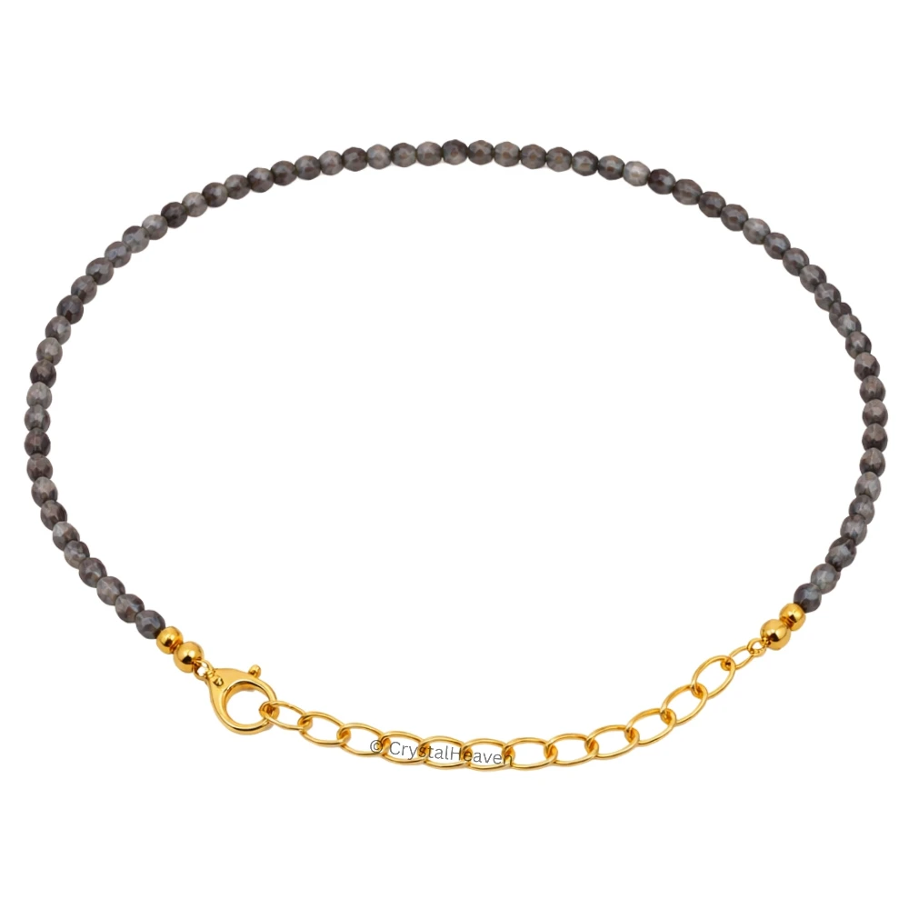 Grey Cats Eye Bracelets - 2mm Faceted Beads (Gold)