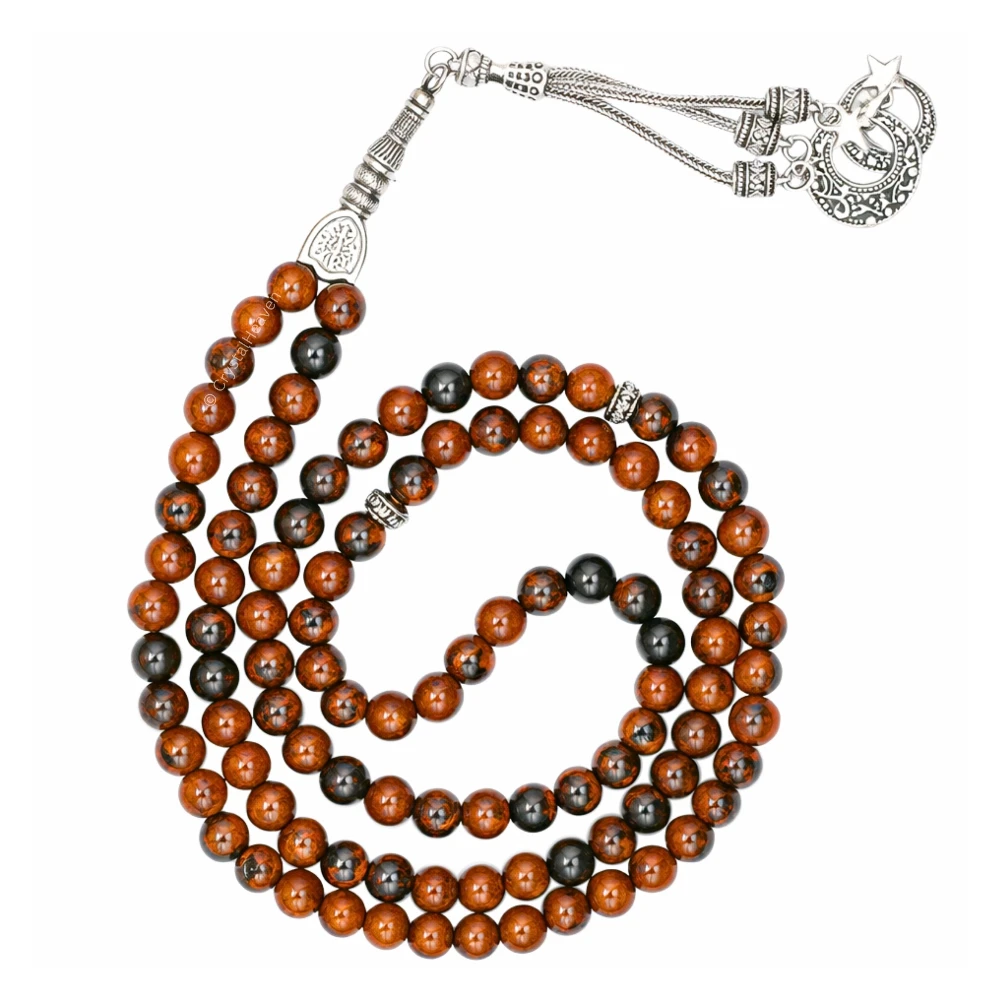 Mahogany Obsidian Crystal Tasbih (Silver)
