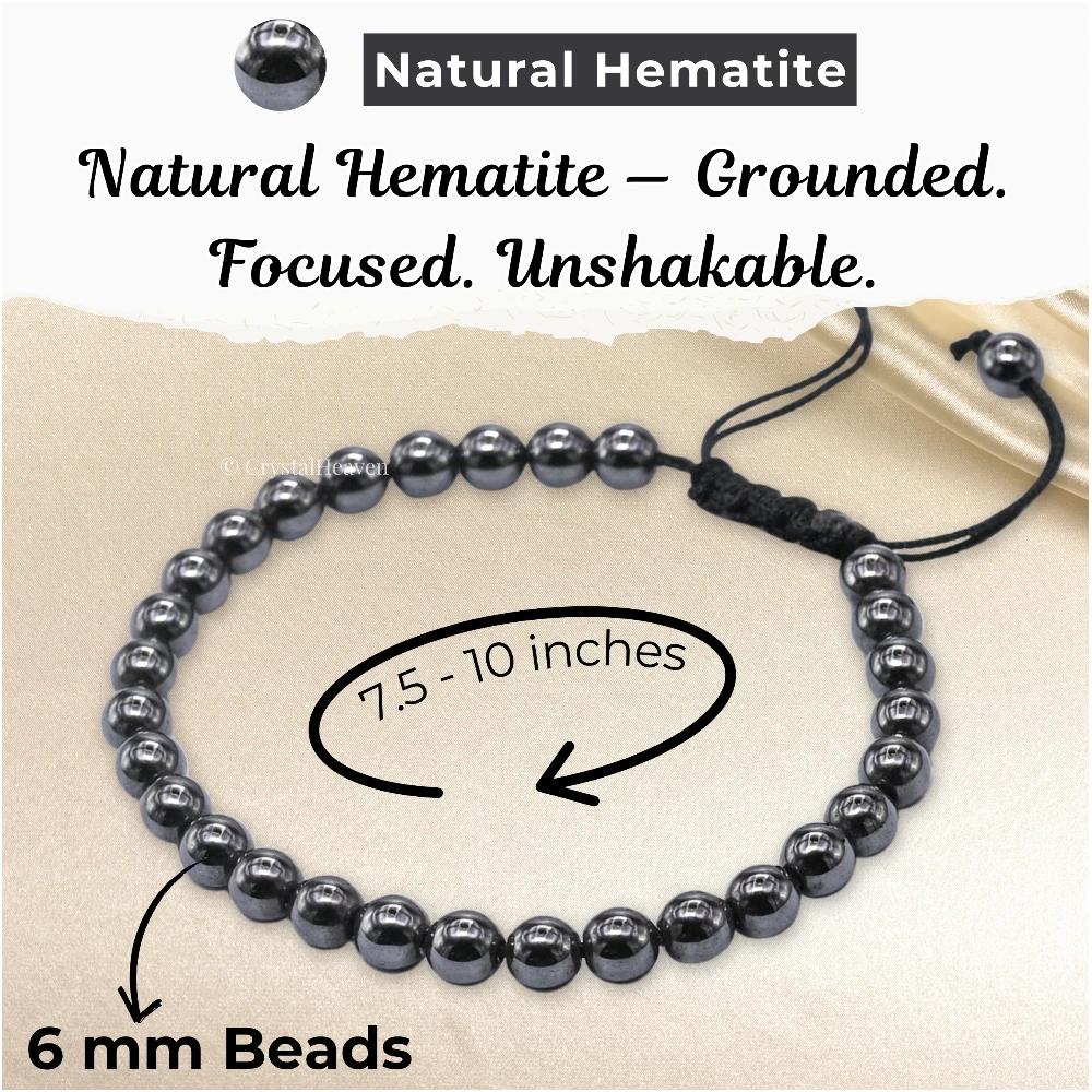 Hematite Healing Crystal Bracelets - 6mm Beads (Adjustable)