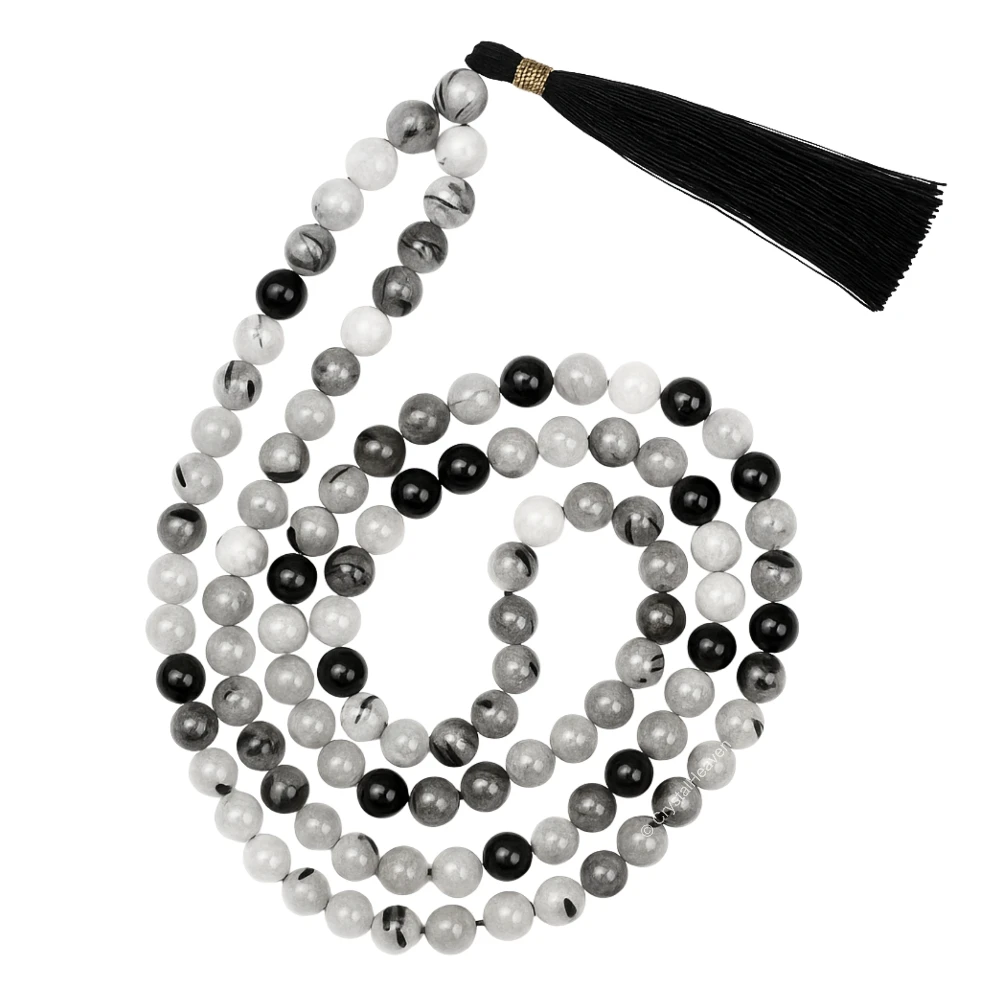 Black Rutilated Quartz Japa Mala