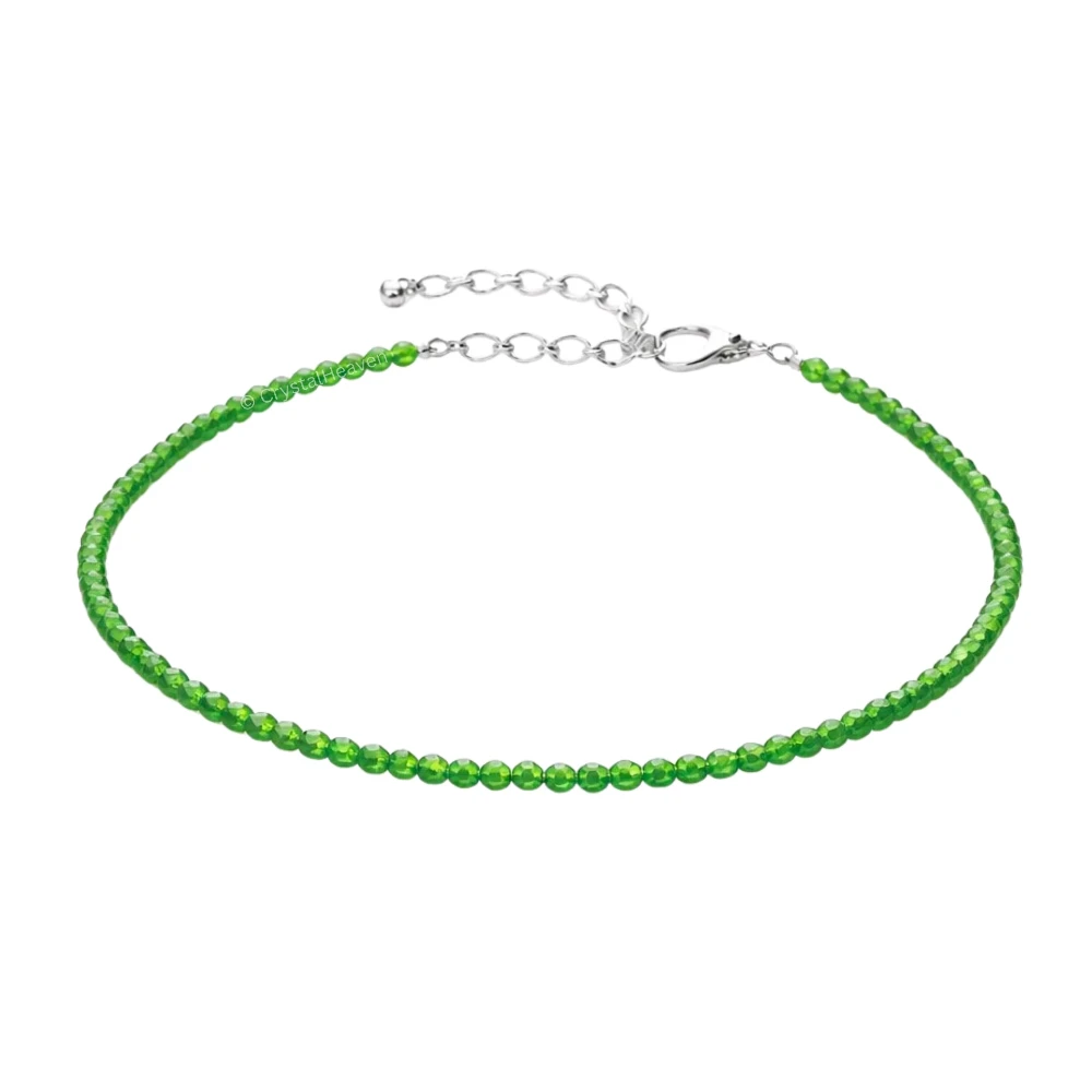 Green Onyx Anklet - 2mm Faceted Beads (Silver)