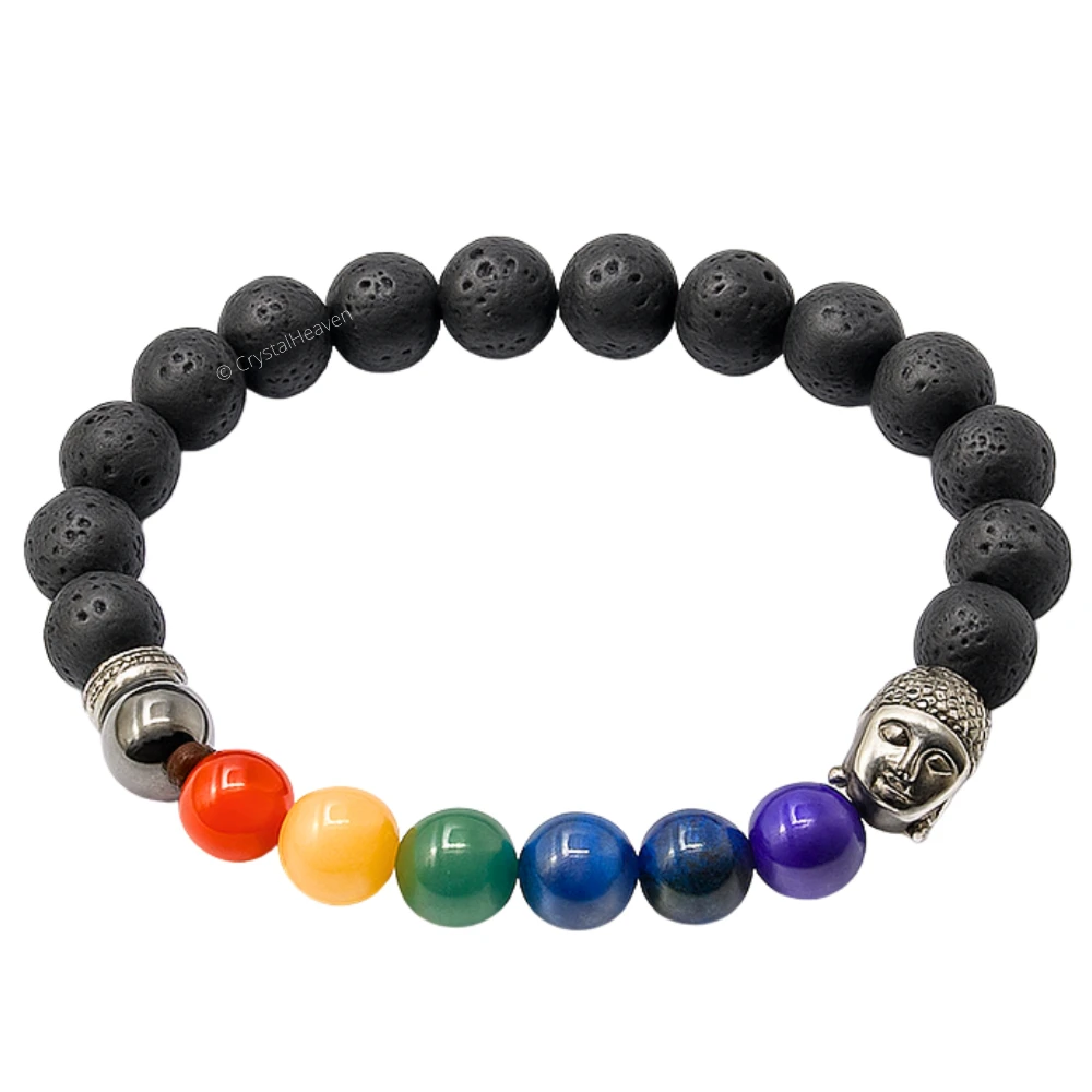 Lava Stone Chakra with Buddha Bracelet (Elastic)