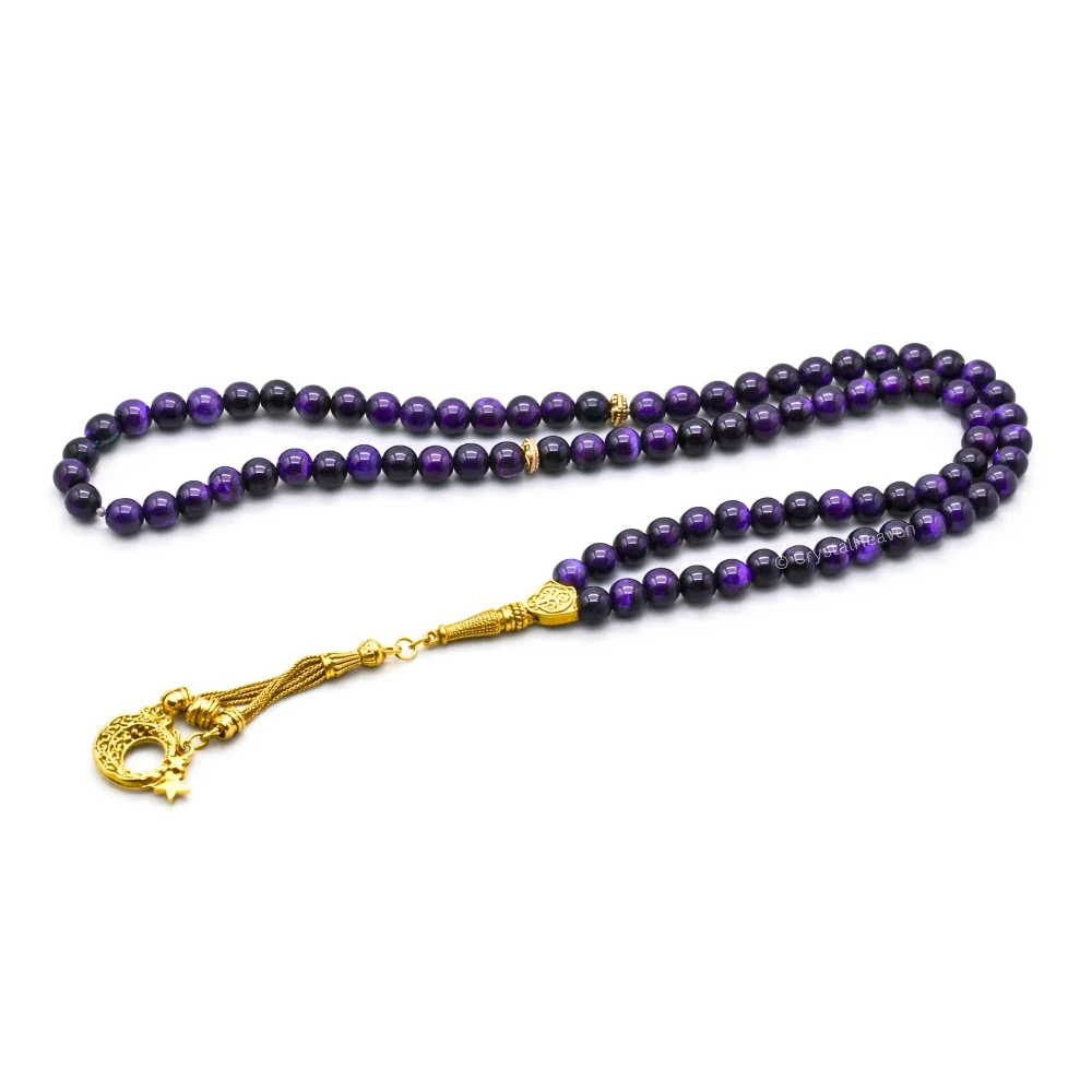 Purple Tiger Eye Crystal Tasbih (Gold)