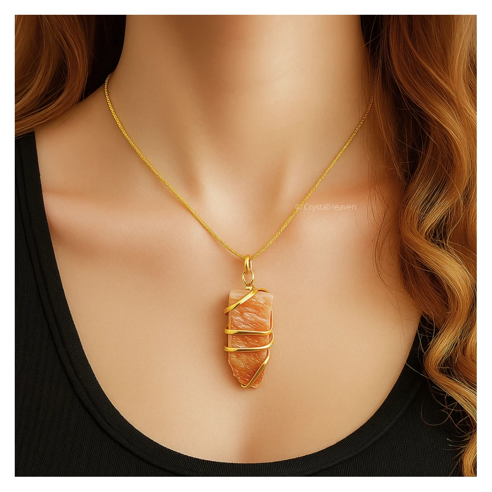 Peach Moonstone Necklace - Raw Crystal (Gold)