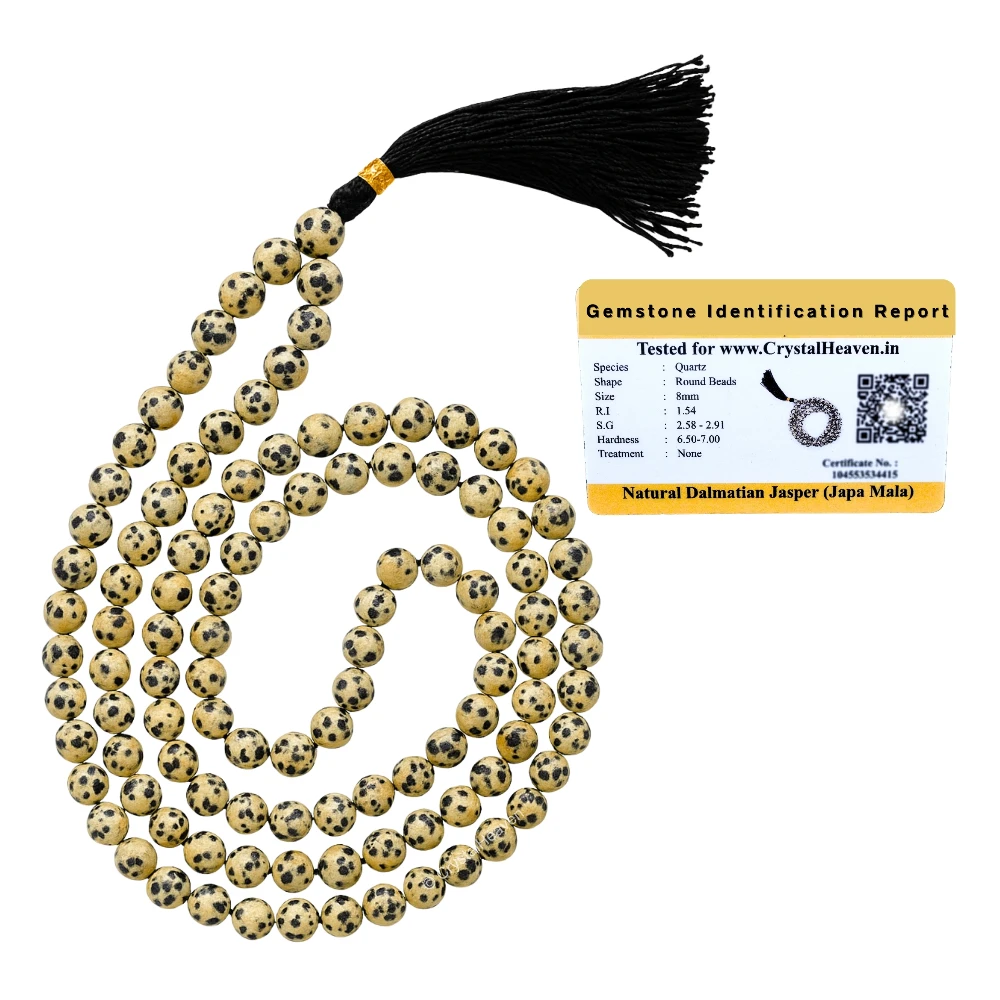 Dalmatian Jasper Japa Mala (Without Knot)