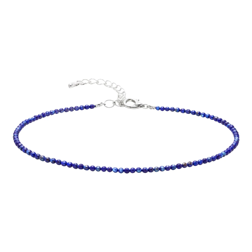 Lapis Lazuli Anklet - 2mm Faceted Beads (Silver)