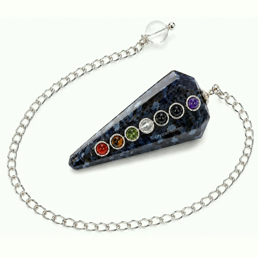 Indigo Gabbro Pendulum with Chakra Beads