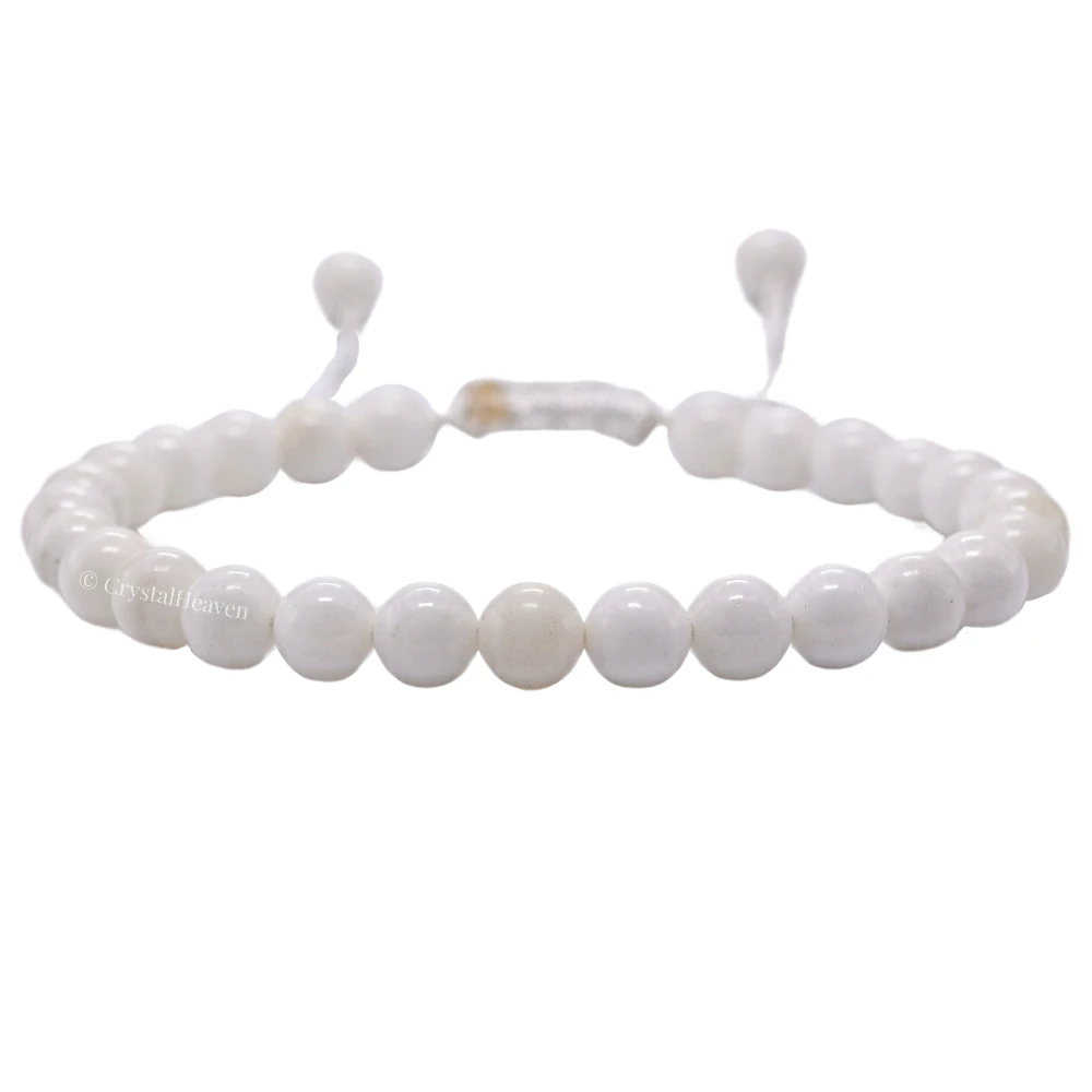 White Moonstone Healing Crystal Bracelets - 6mm Beads (Adjustable)