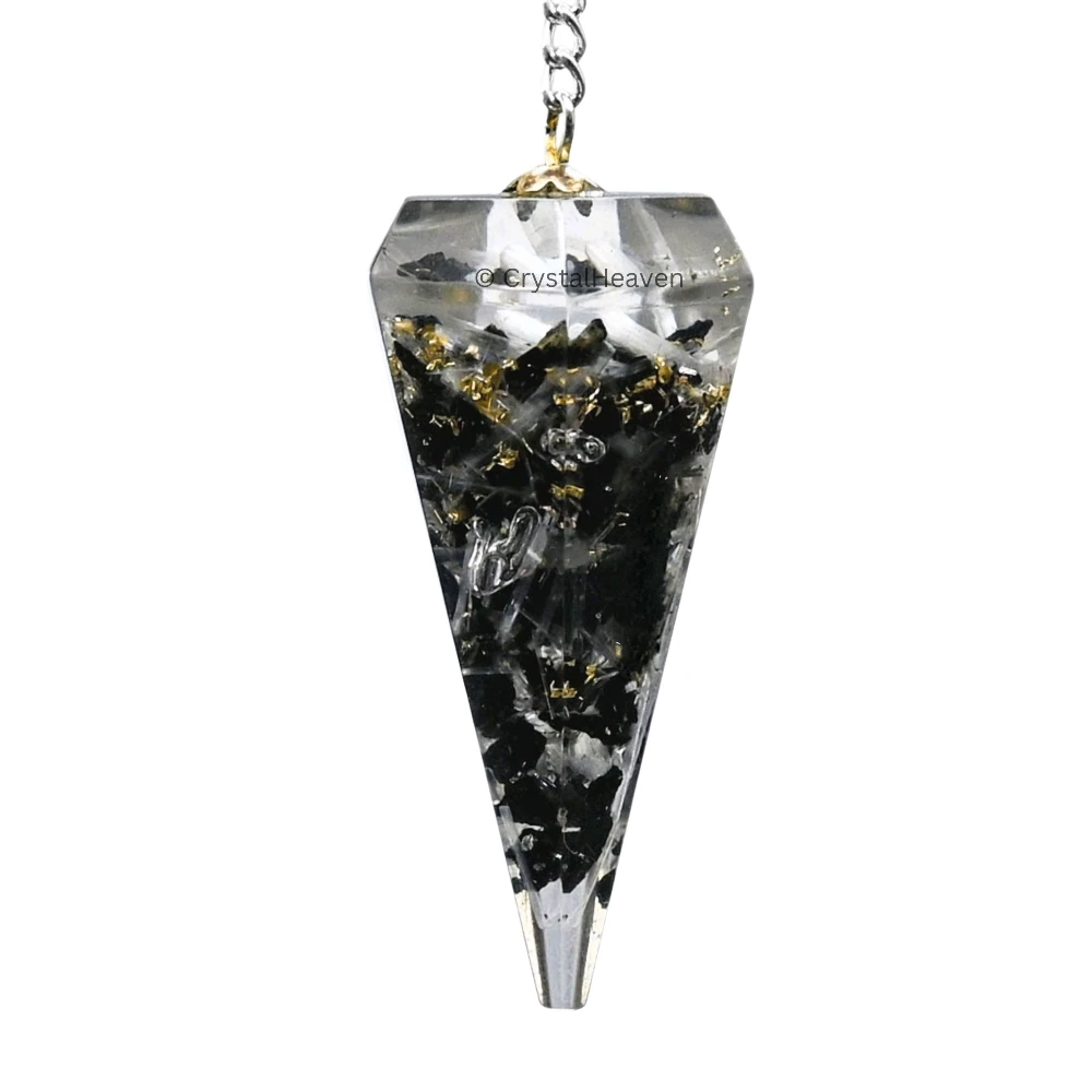 Black Tourmaline Selenite Crystal Orgone Pendulum