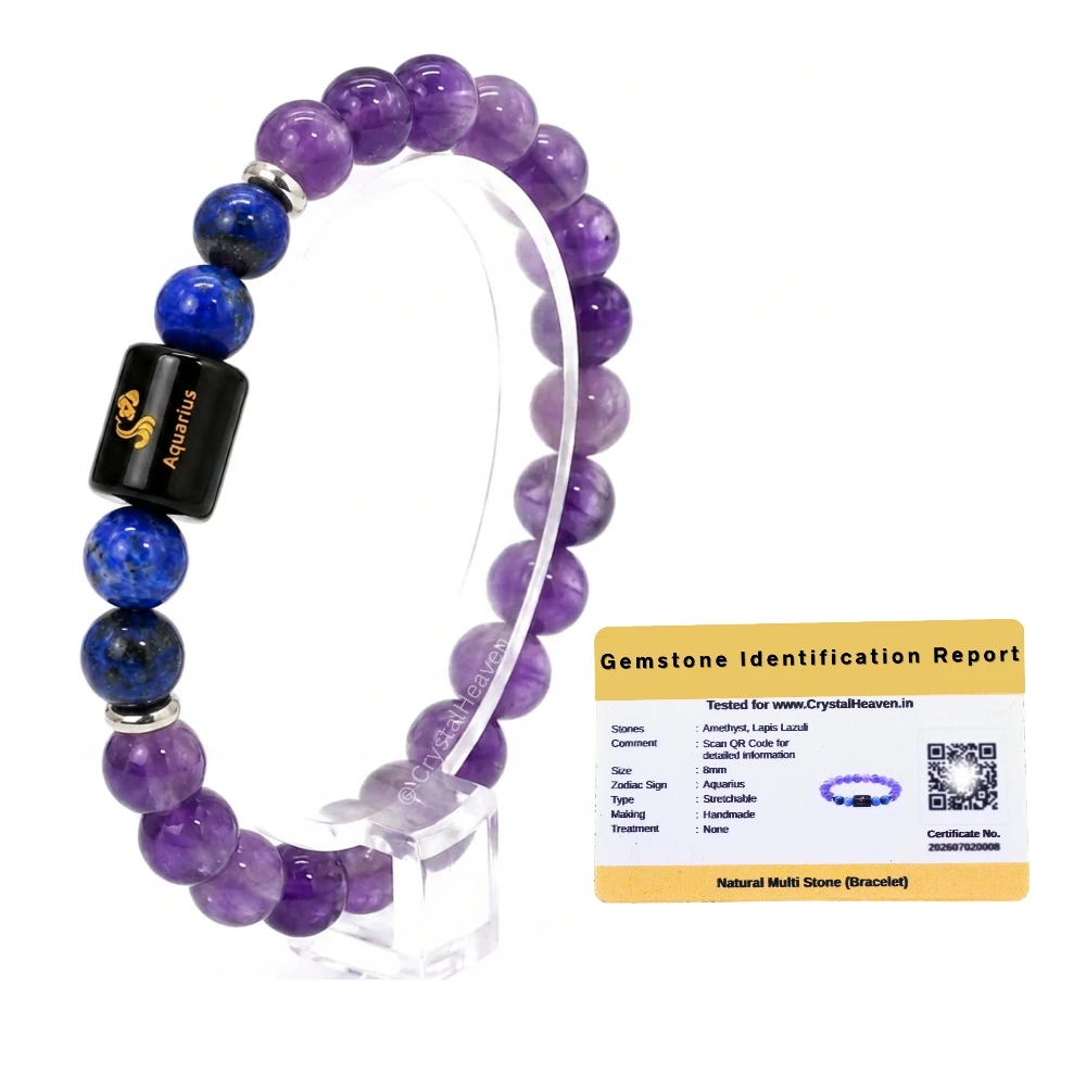 Aquarius Bracelet (कुंभ राशि) - Amethyst & Lapis Lazuli (Only Bracelet)