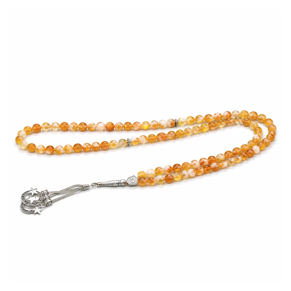 Natural Citrine Crystal Tasbih (Silver)