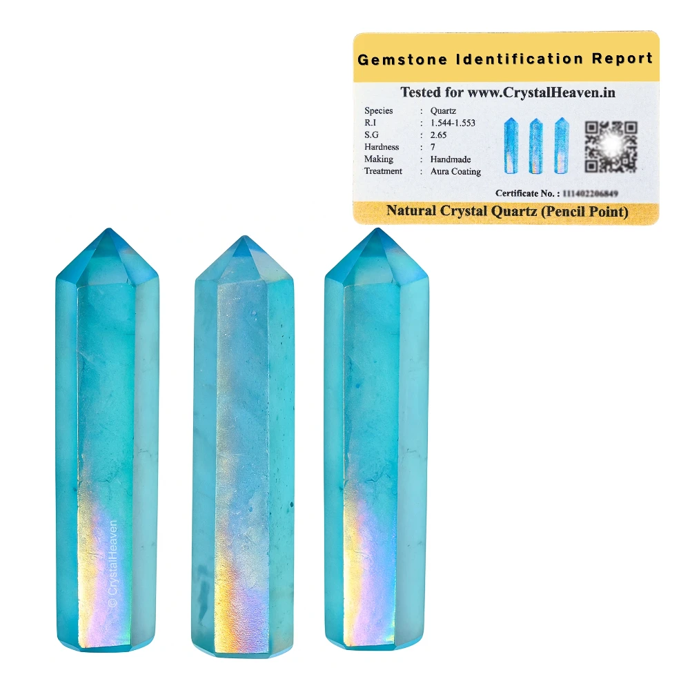 Aqua Aura Quartz Pencil Points (Set of 50)