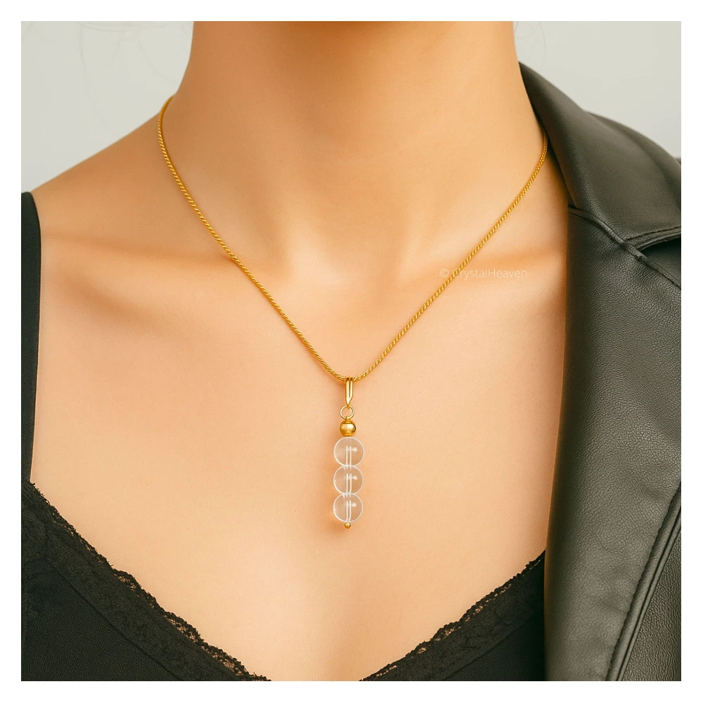 Clear Quartz Crystal Bead Necklace (Gold)