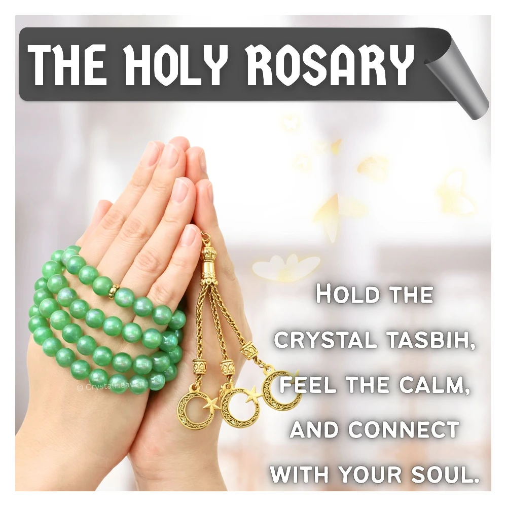 Green Aventurine Crystal Tasbih (Gold)