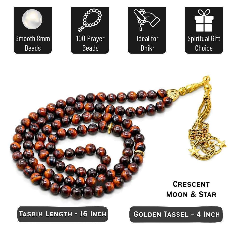 Red Tiger Eye Crystal Tasbih (Gold)
