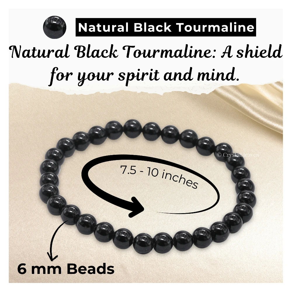 Black Tourmaline Healing Crystal Bracelets - 6mm Beads