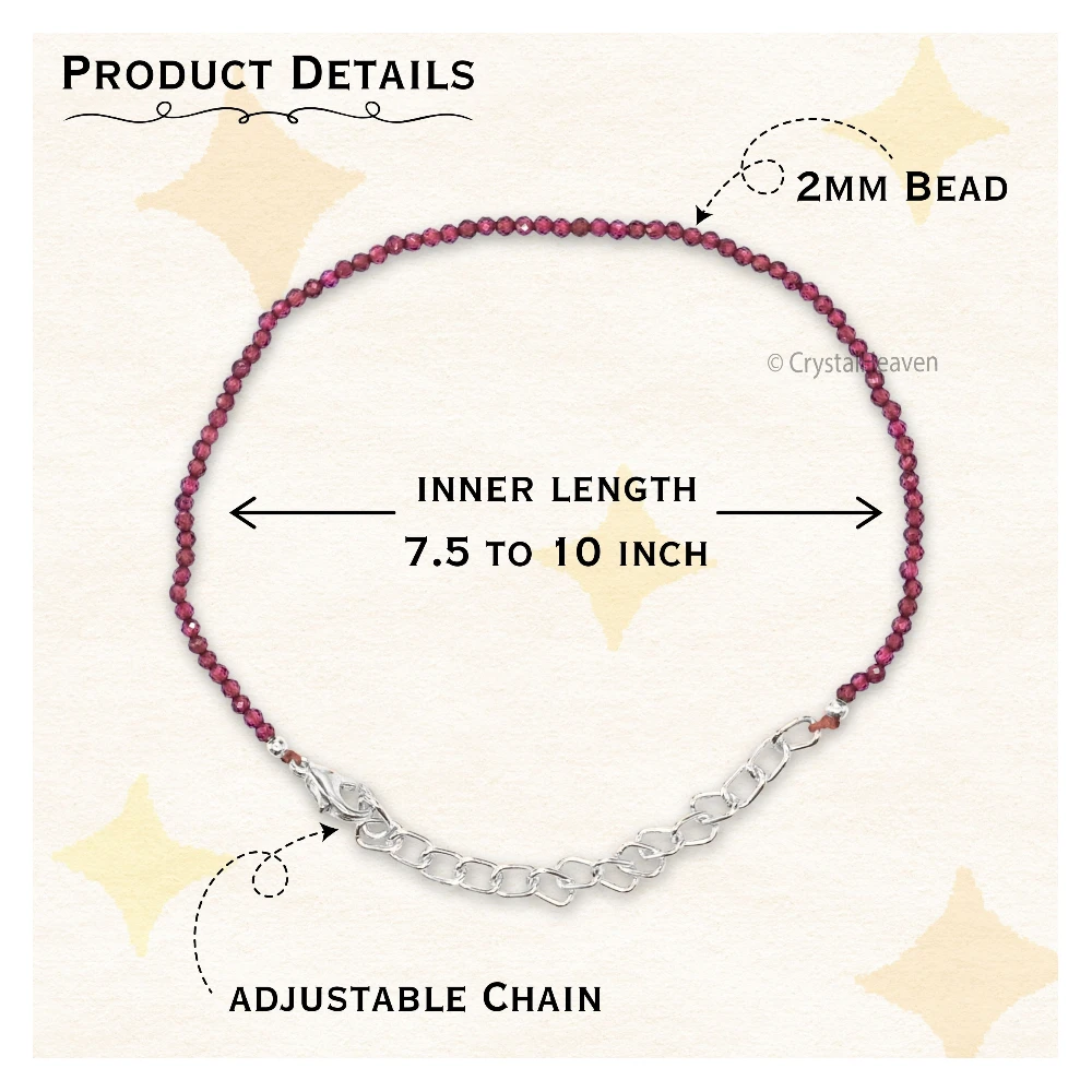 Red Garnet Bracelets - 2mm Faceted Beads (Silver)