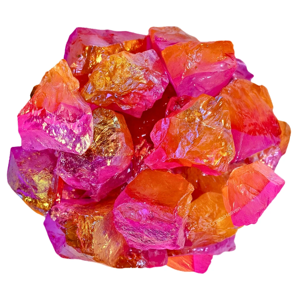Raw Rose-Tangerine Aura Quartz Crystals (2 Pieces)