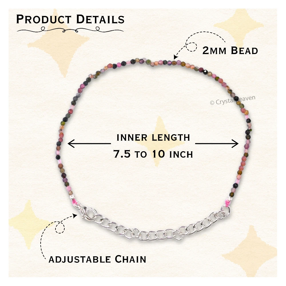Multi Tourmaline Bracelets - 2mm Faceted Beads (Silver)