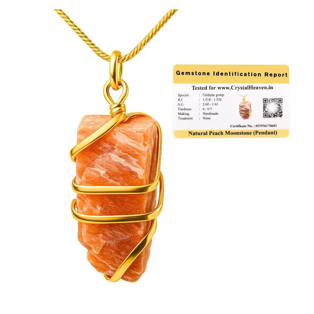 Peach Moonstone Necklace - Raw Crystal (Gold)