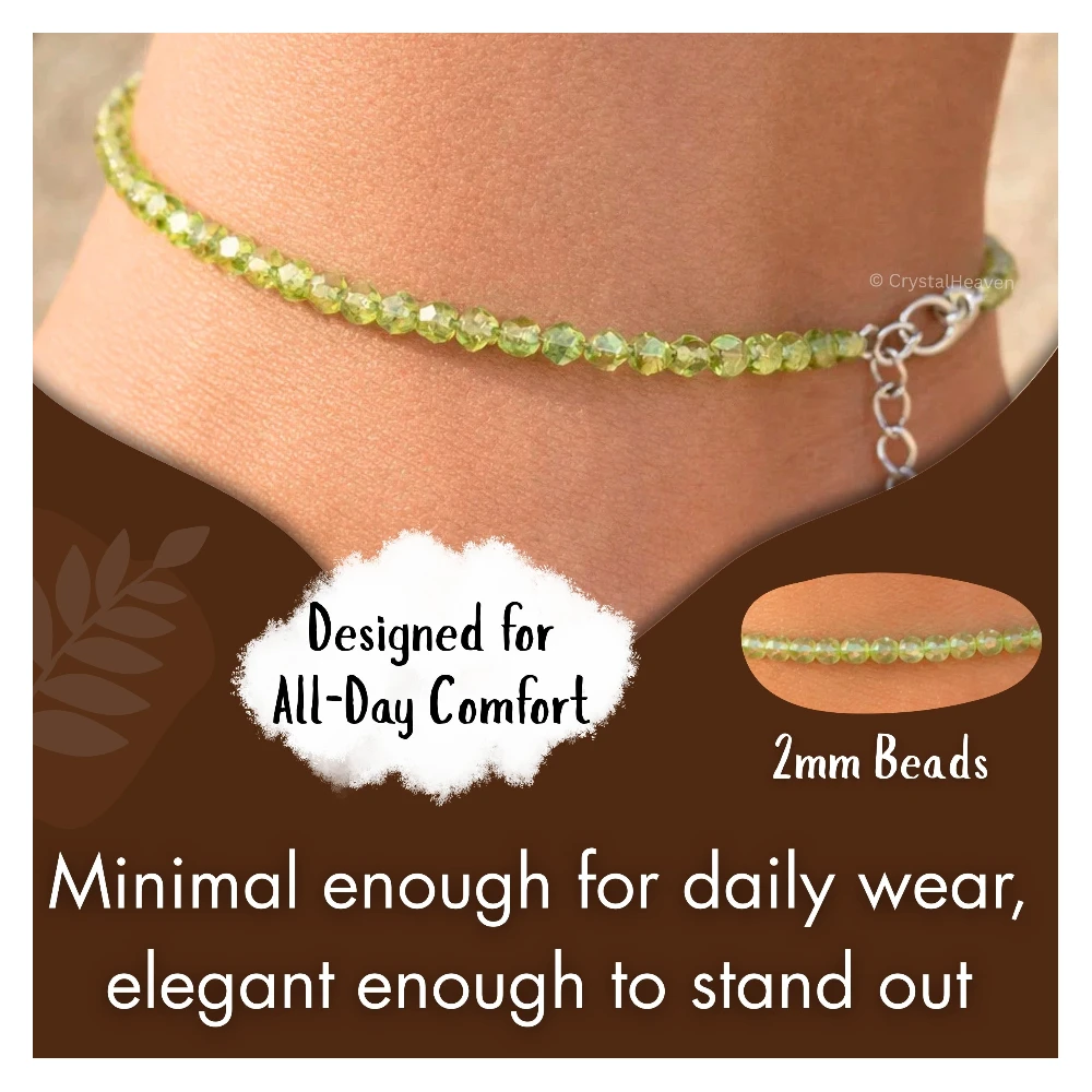 Peridot Anklet - 2mm Faceted Beads (Silver)