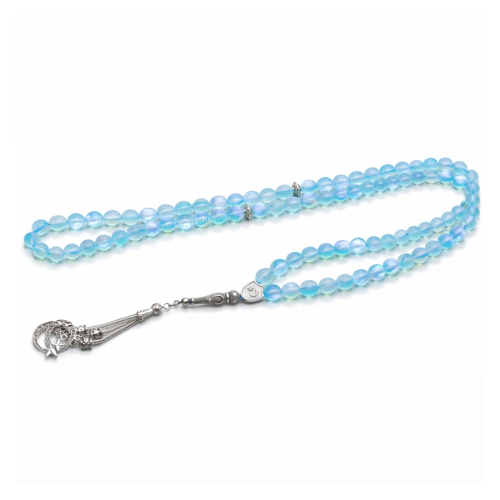 Blue Mermaid Glass Crystal Tasbih (Silver)