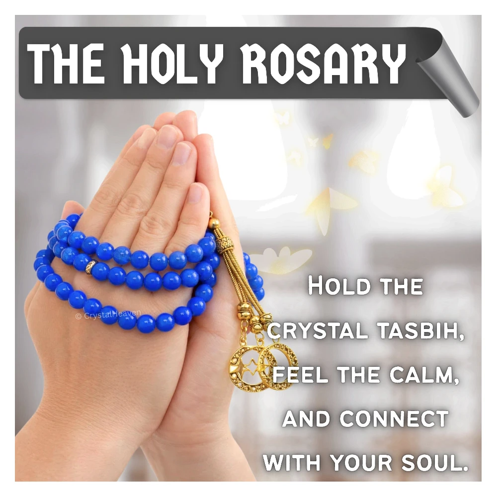 Blue Jade Crystal Tasbih (Gold)