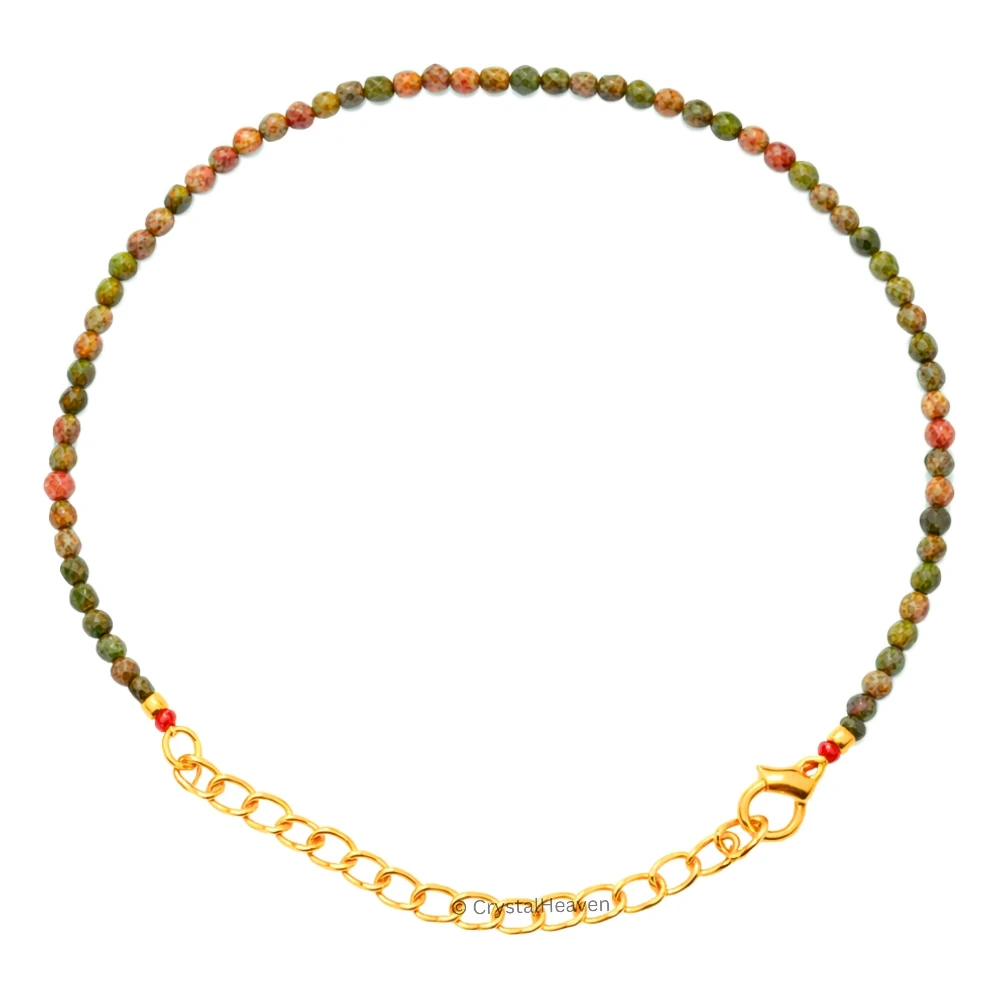Unakite Bracelets - 2mm Faceted Beads (Gold)