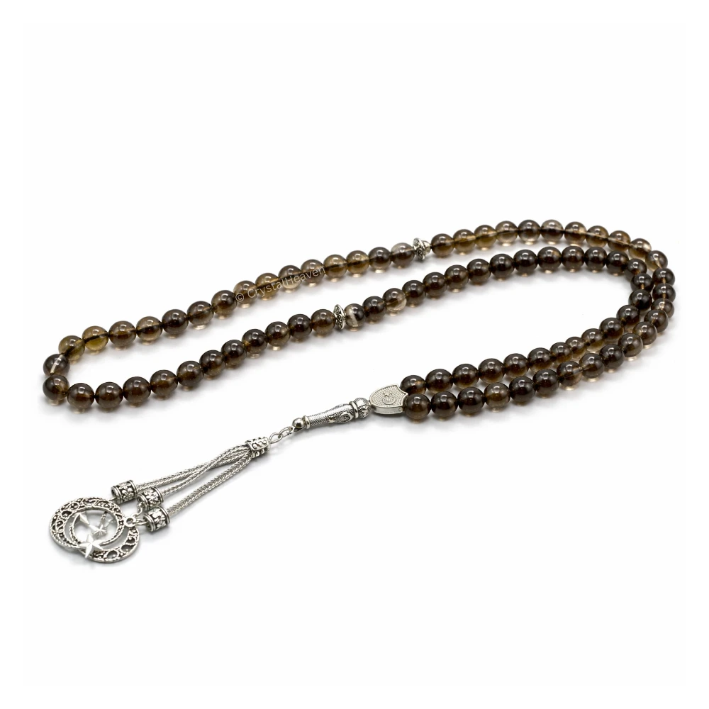 Smoky Quartz Crystal Tasbih (Silver)