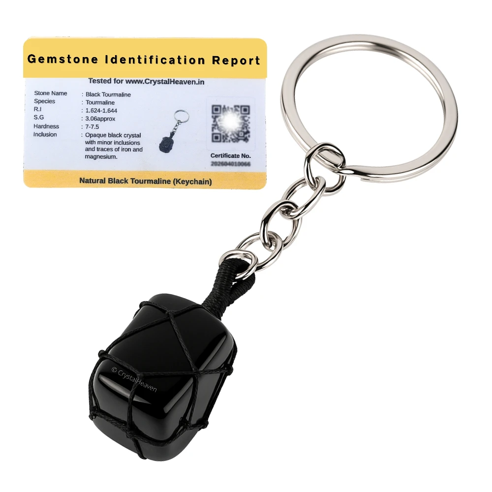 Black Tourmaline Crystal Keychain (Macrame Tumbled)
