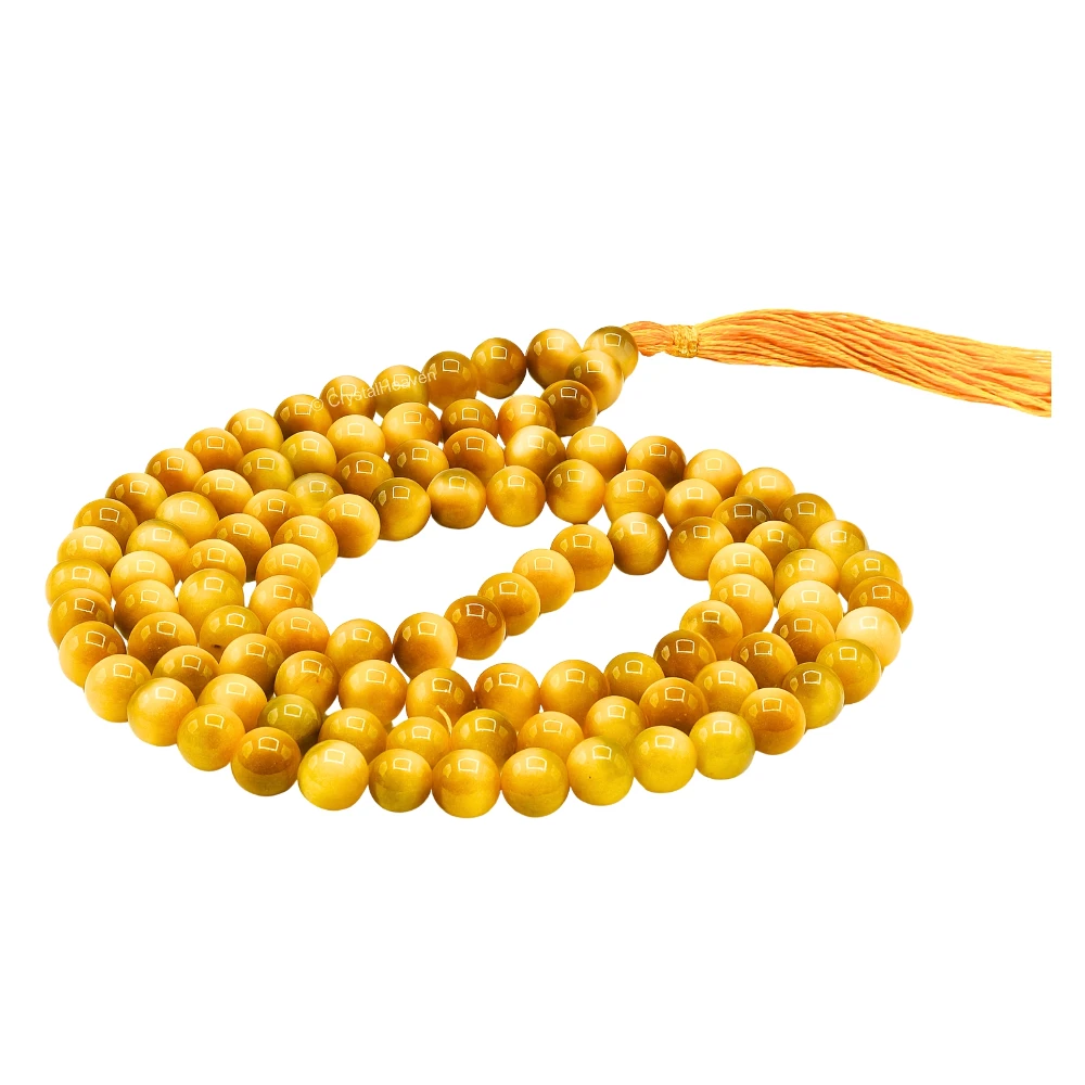 Yellow Cats Eye Japa Mala (Without Knot)