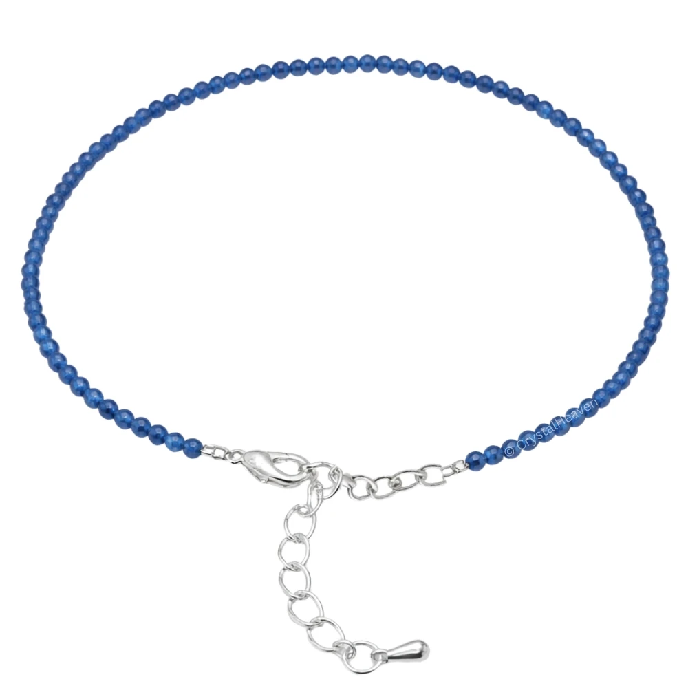 Dark Blue Chalcedony Anklet - 2mm Faceted Beads (Silver)