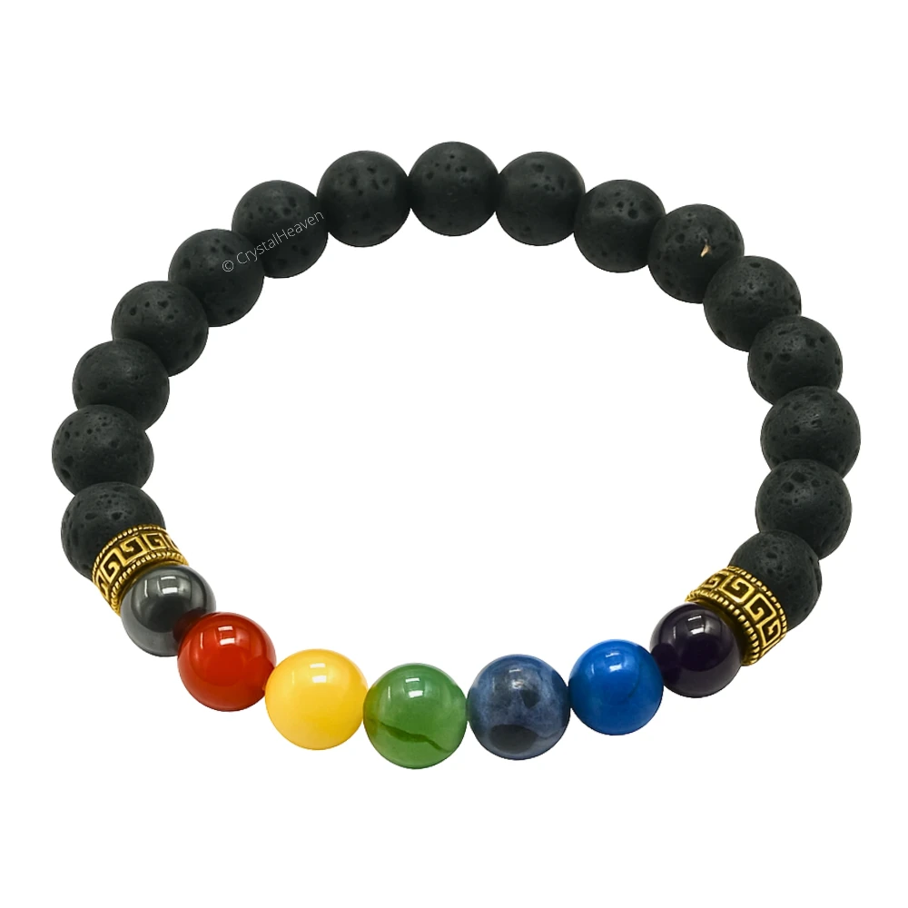 Lava Stone Chakra Bracelet (Elastic)