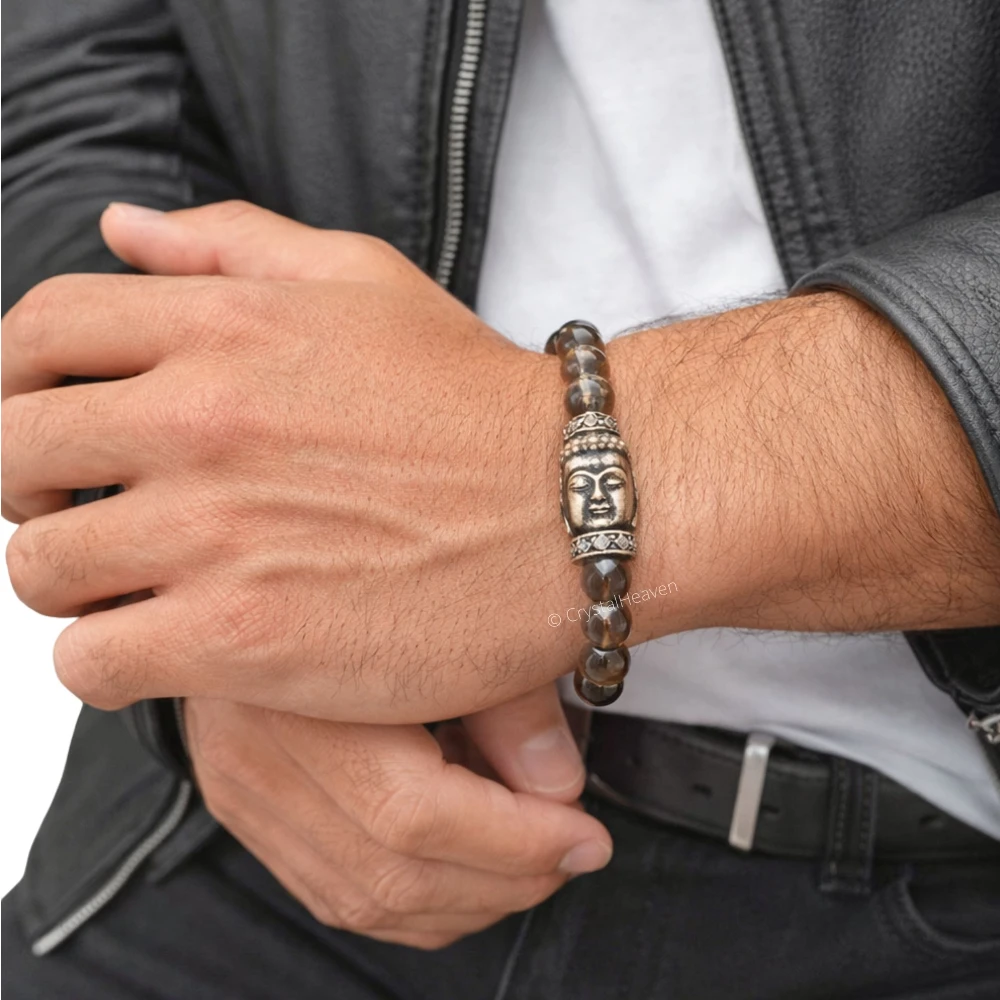 Smoky Quartz with Buddha Bracelet (Elastic)